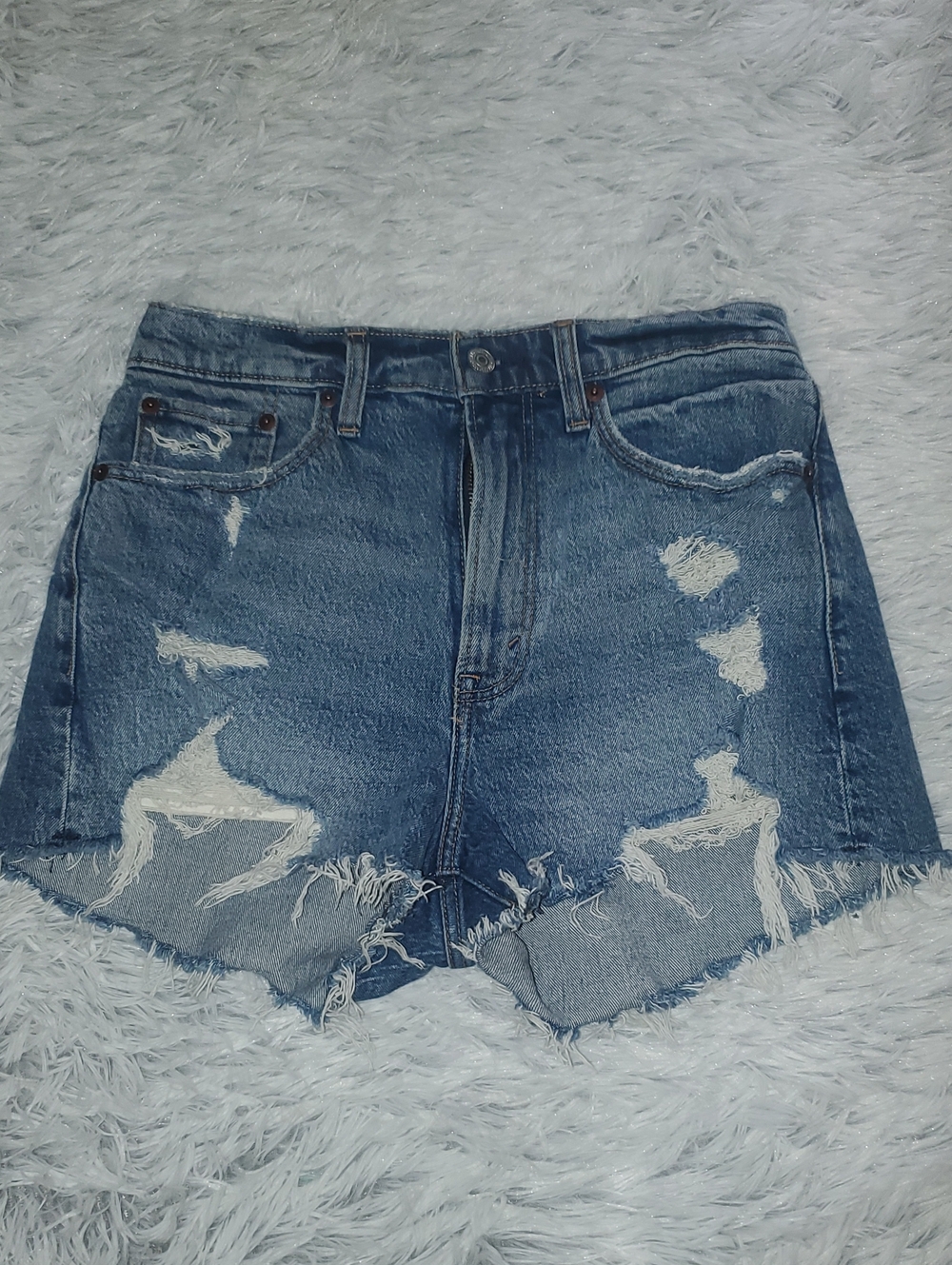 *Abercrombie & Fitch Mom Short High Rise Distressed Denim Cutoff Shorts - Blue*
